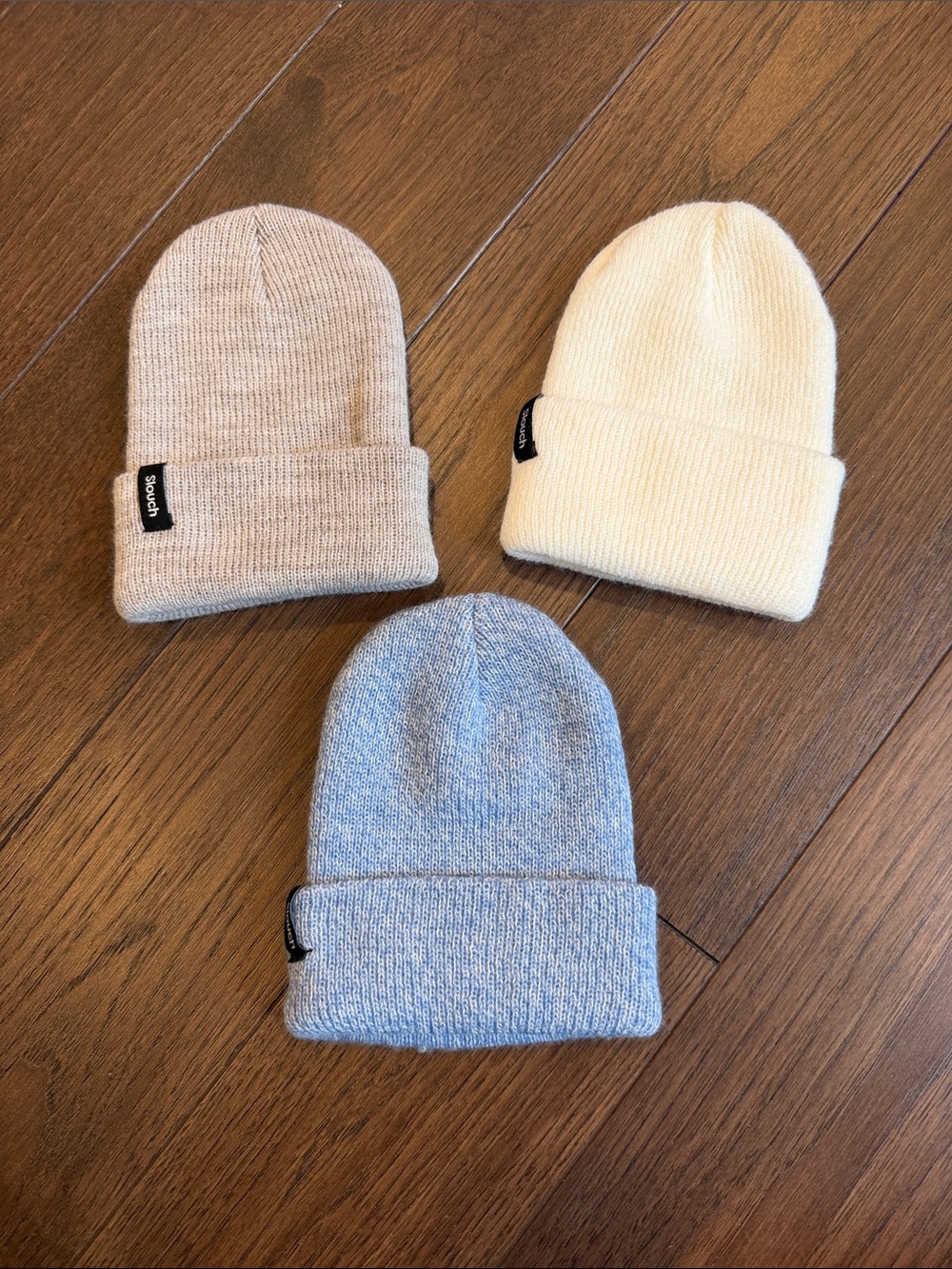 Slouch Knit Cuff Beanie Bundle Of 3 - Tan, Cream & Blue - C39-090